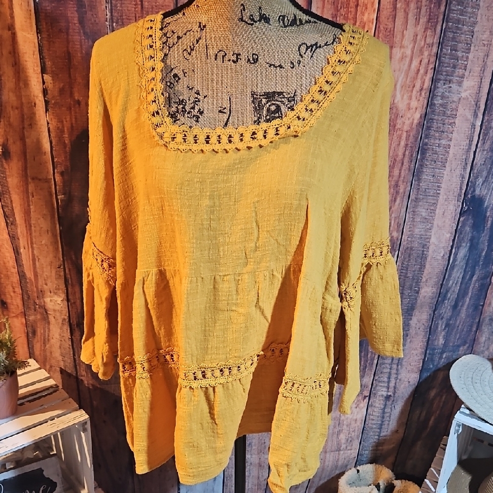 Oddy Yellow Boho Chic Women's Top Size Large